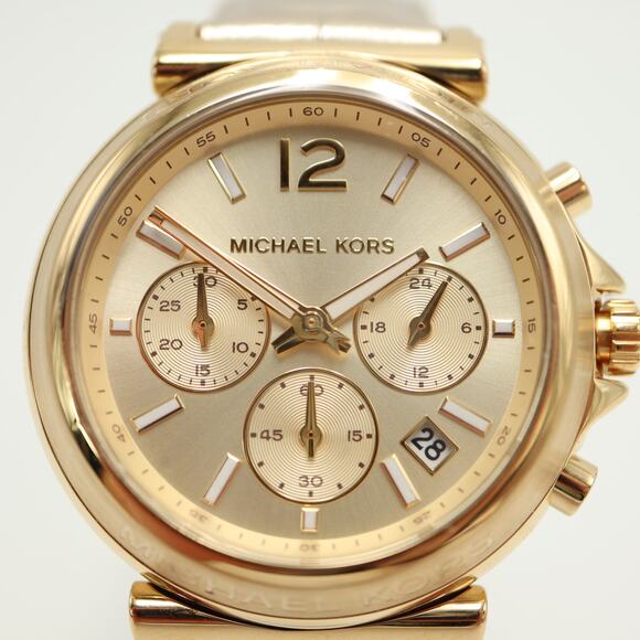 Michael Kors Maren Chronograph Gold Tone 40mm Watch Leather MK7509 w New Battery main image 7